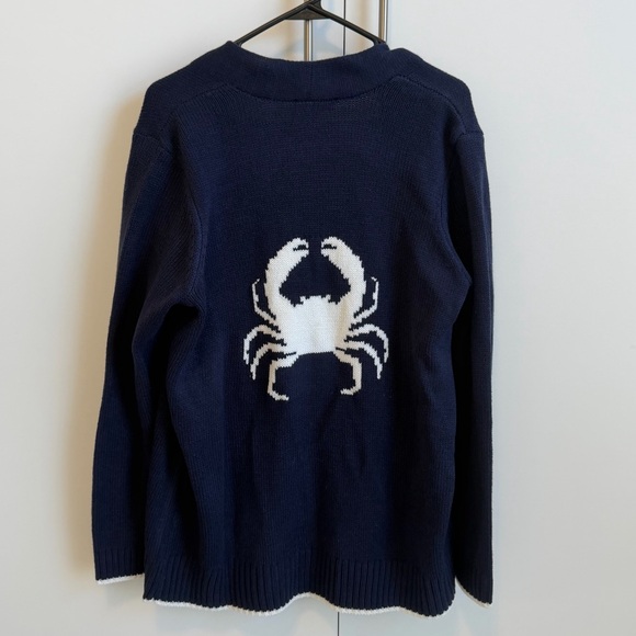 Denim&Co Sweaters - Denim & Co Navy Crab Nautical Cardigan Sweater Size Medium Coastal Preppy